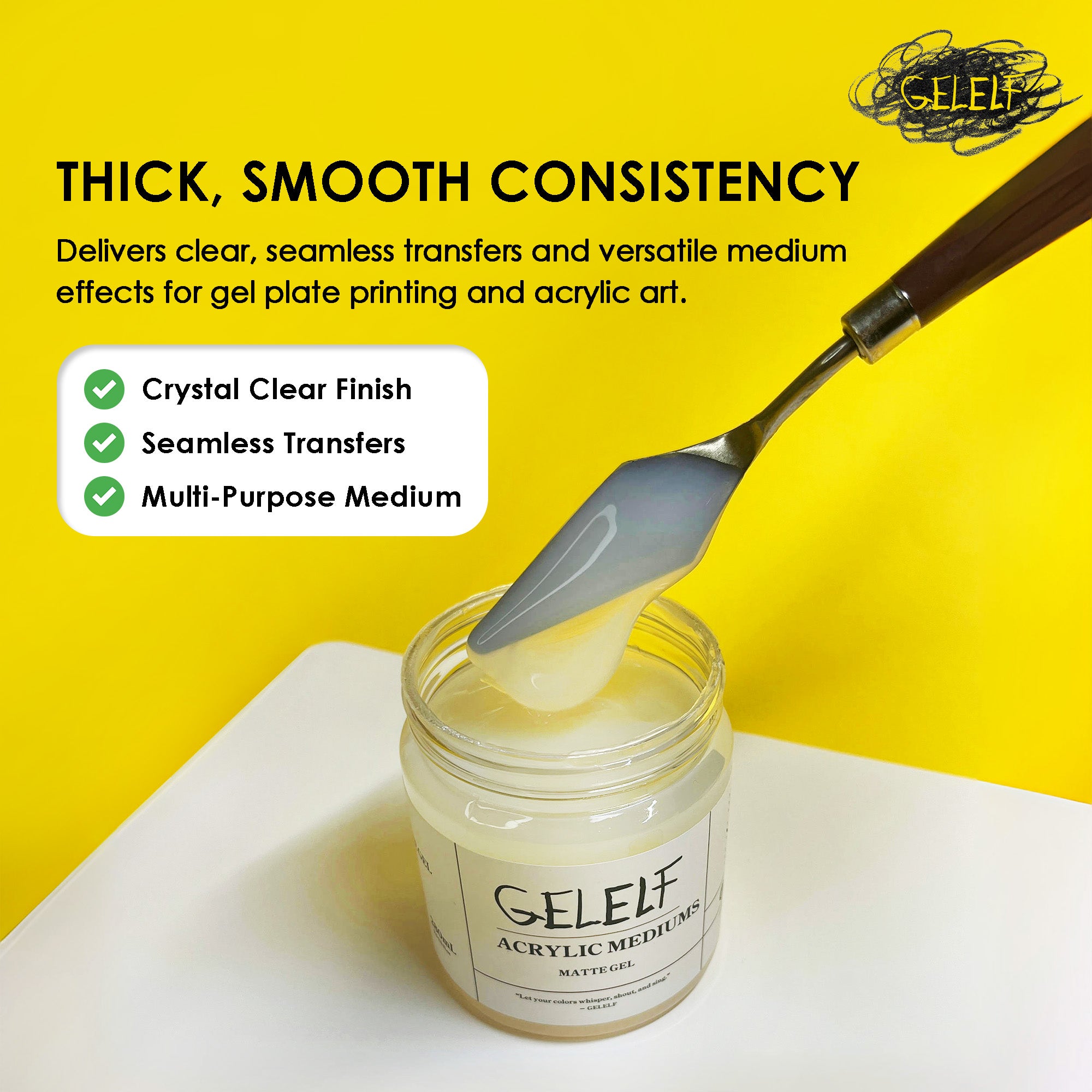 GELELF Matte Gel Medium for Gel Plate Printing (280mL, 9.5-oz)