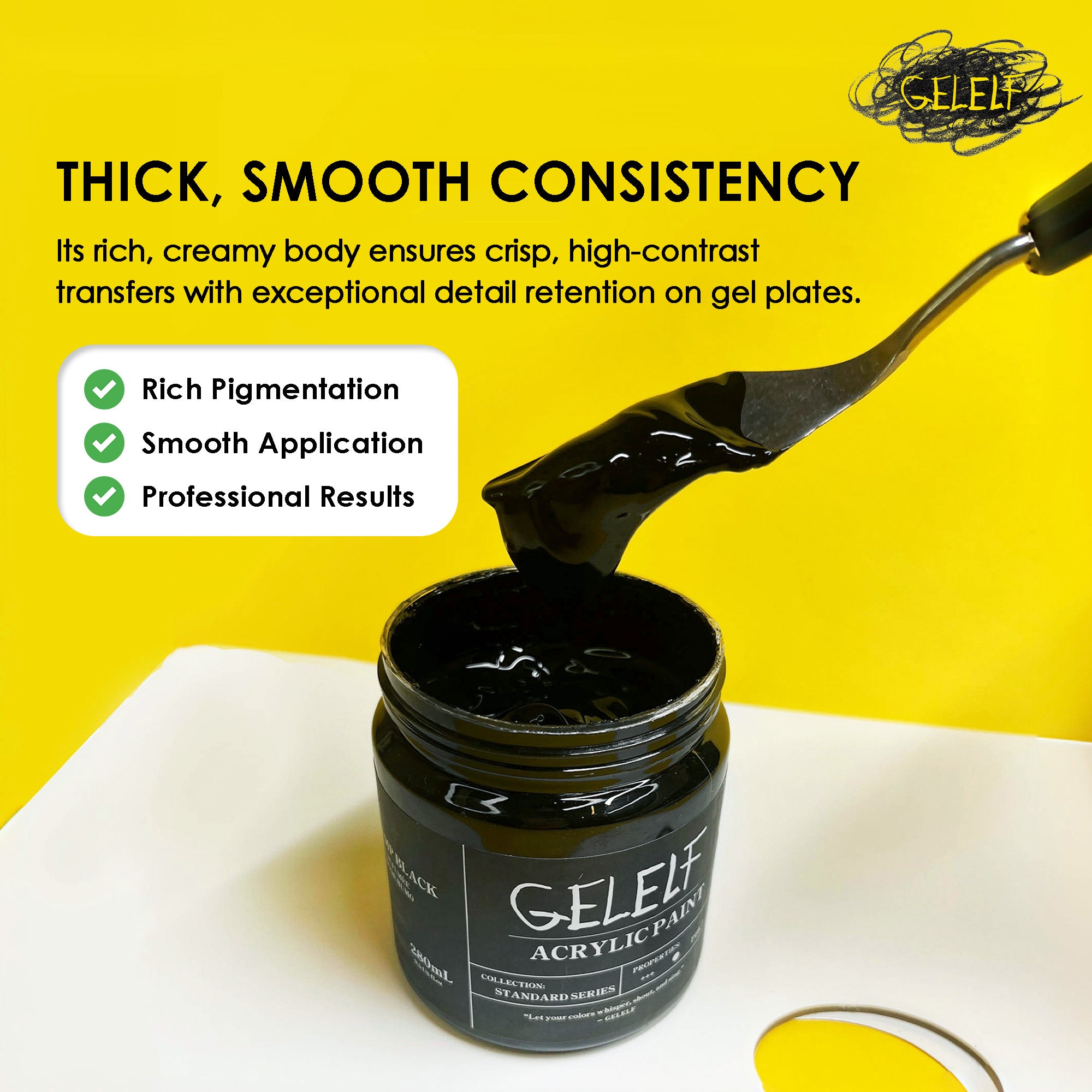 GELELF Lamp Black Acrylic Paint for Gel Printmaking ( 280mL, 9.5-oz )