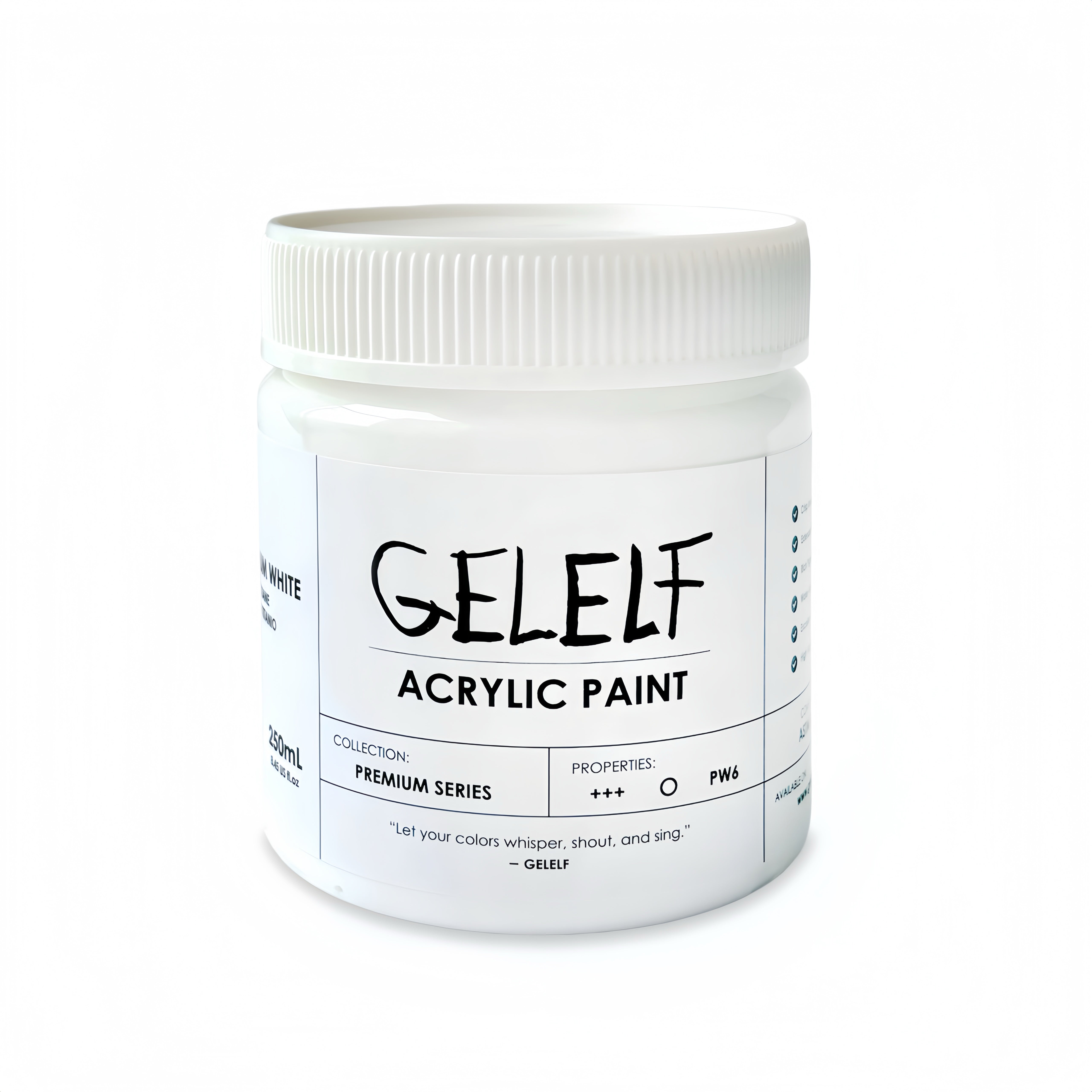 (New!!!) GELELF Premium Series(V2.0) Acrylic Paint (250mL, 8.5-oz) Lamp Black / Titanium White for Gel Printmaking