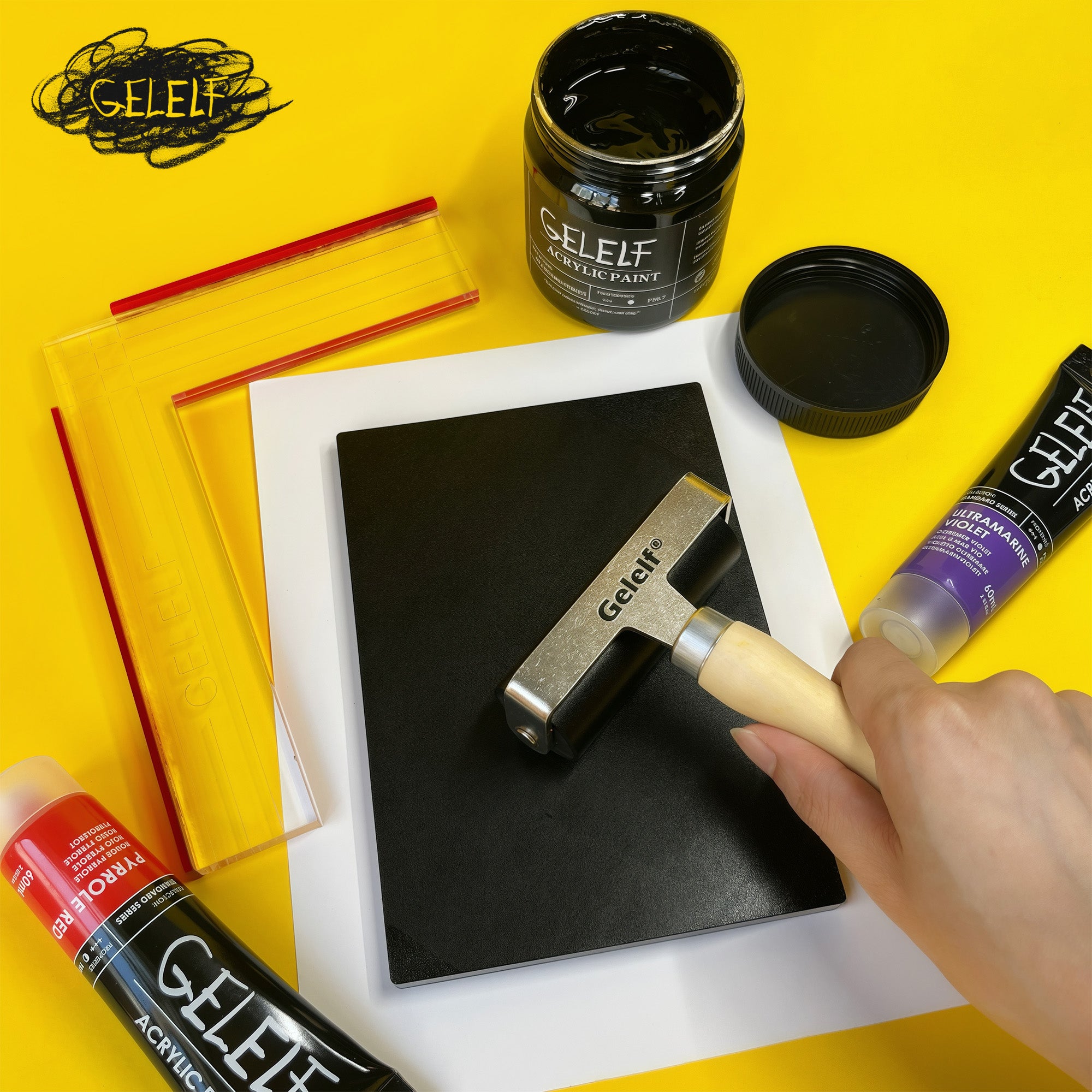 GELELF Lamp Black Acrylic Paint for Gel Printmaking ( 280mL, 9.5-oz )