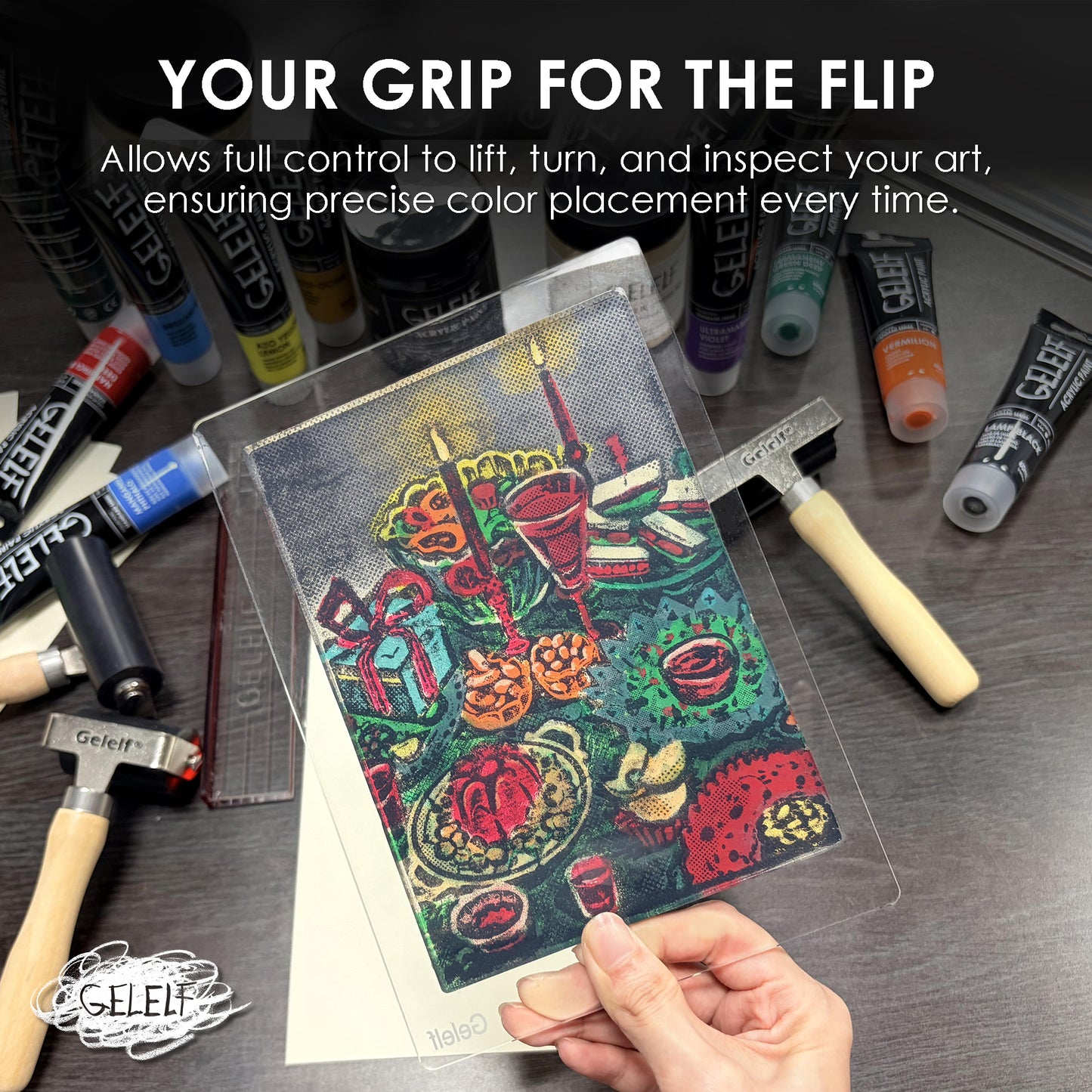 GELELF Gel Plate + Handle (Stamping Block) Set