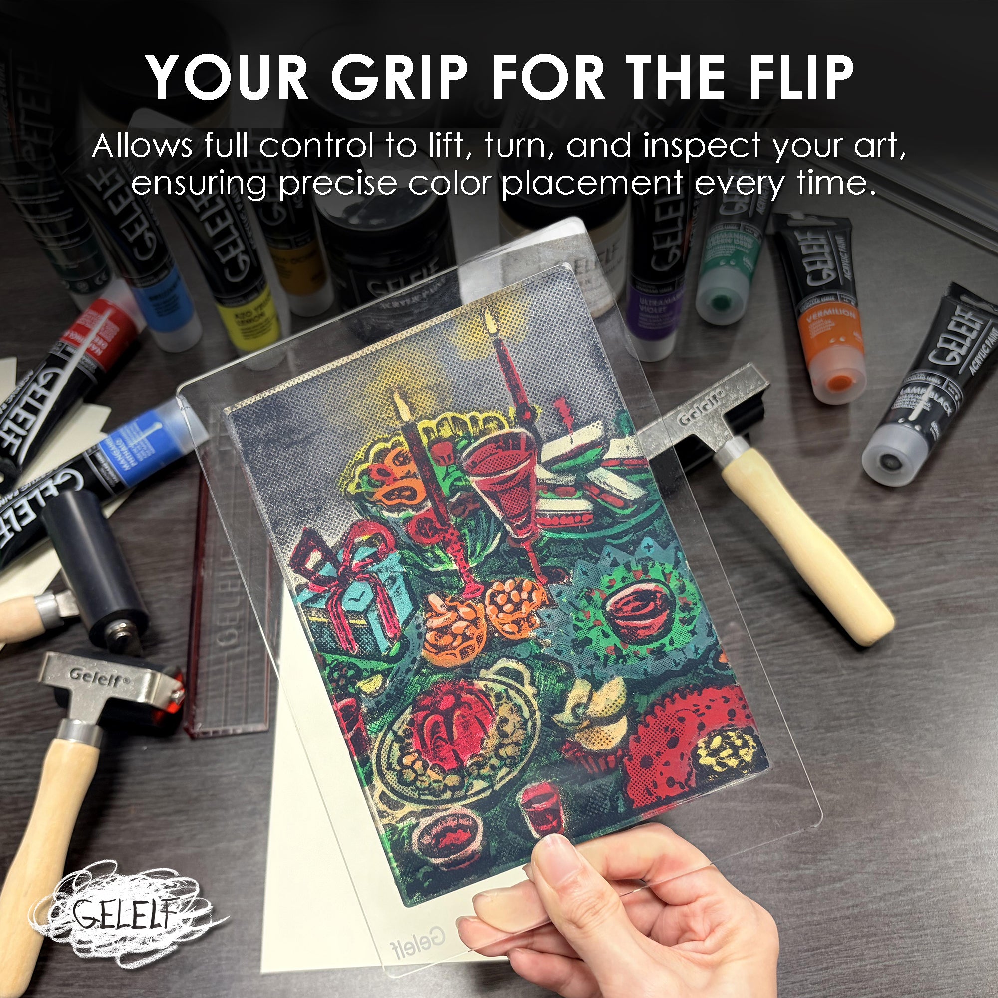 GELELF Gel Plate + Handle (Stamping Block) Set