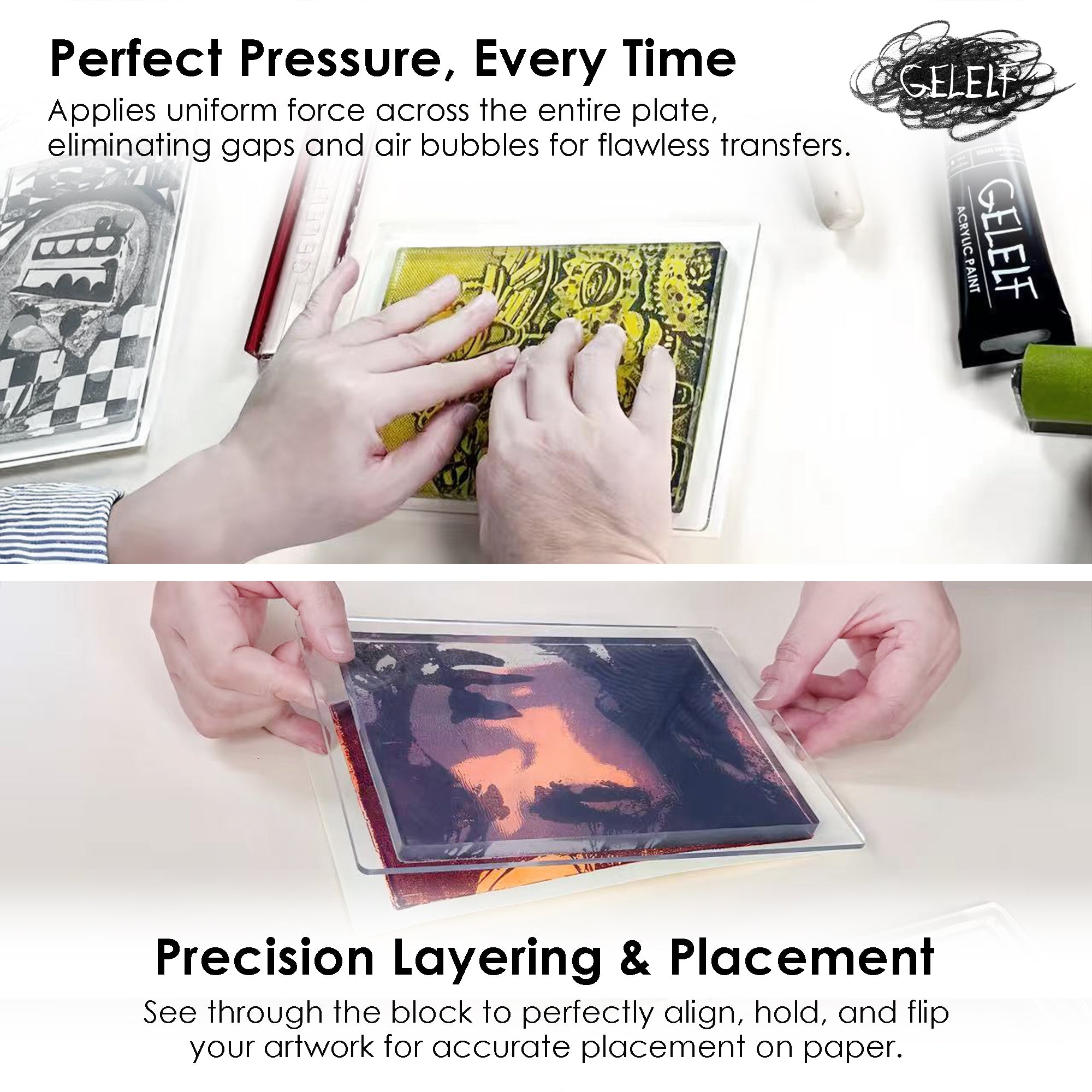 GELELF Gel Plate + Handle (Stamping Block) Set