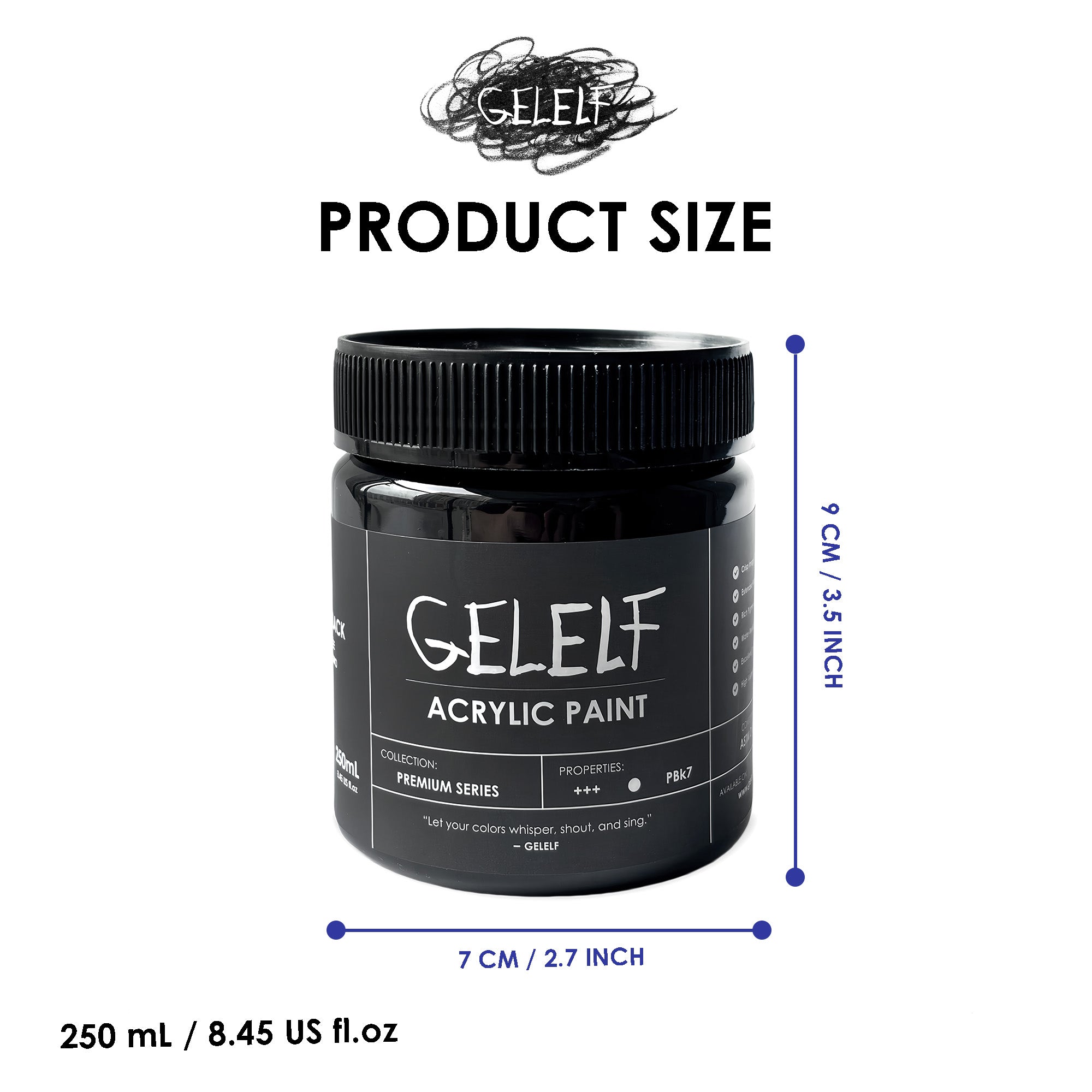 (New!!!) GELELF Premium Series(V2.0) Acrylic Paint (250mL, 8.5-oz) Lamp Black / Titanium White for Gel Printmaking
